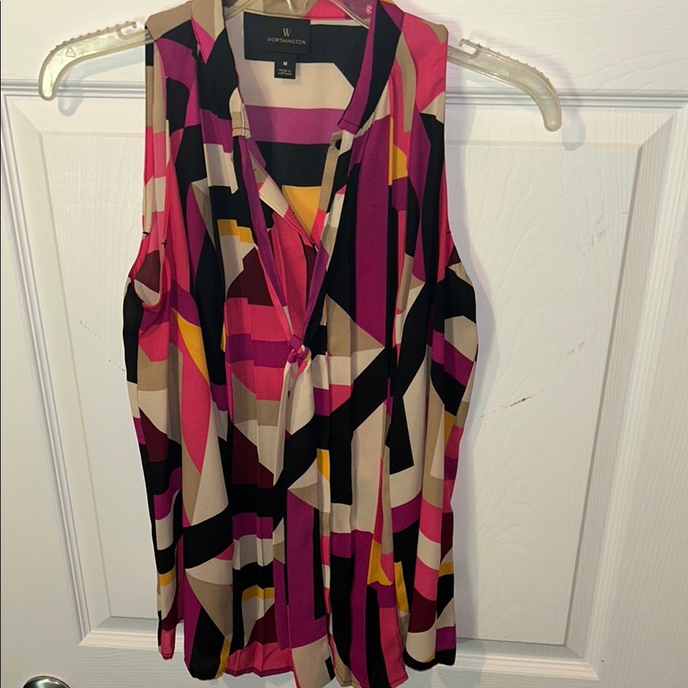 Worthington Sleeveless Blouse - Pink, Black, Tan